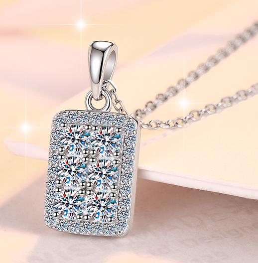 925 Sterling Silver Moissanite Rectangular Pavé Pendant