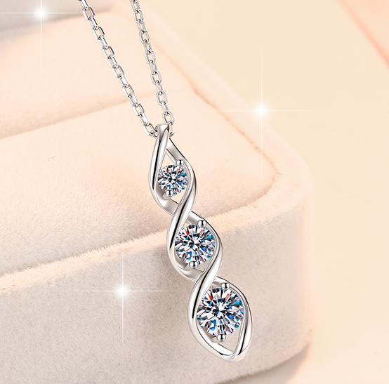 925 Sterling Silver Moissanite Three-Stone Ribbon Pendant