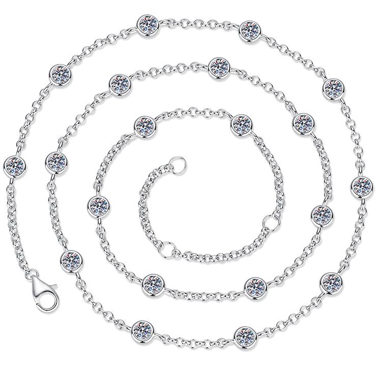 925 Sterling Silver Moissanite Bead and Stone Station Necklace