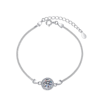 Round halo silver moissanite bracelet