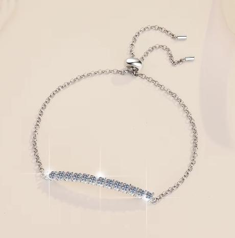 925 Sterling Silver Moissanite Round Stone Slider Tennis Bracelet