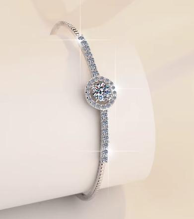 925 Sterling Silver Moissanite Round Halo Tennis Bracelet