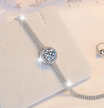 925 Sterling Silver Moissanite Round Solitaire Snake Chain Bracelet