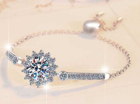 925 Sterling Silver Moissanite Flower Halo Slider Tennis Bracelet
