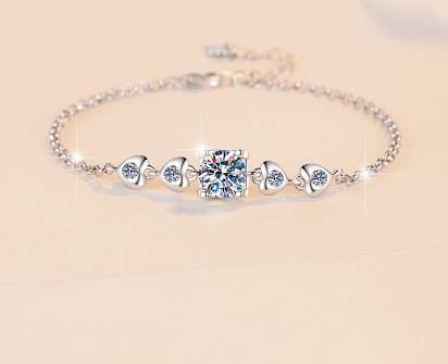925 Sterling Silver Moissanite Square Stone Geometric Link Bracelet