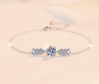 925 Sterling Silver Moissanite Square Solitaire Leaf Bracelet
