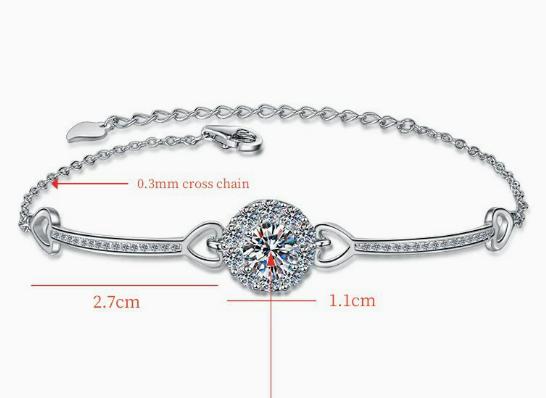 925 Sterling Silver Moissanite Halo Heart Double Chain Bracelet