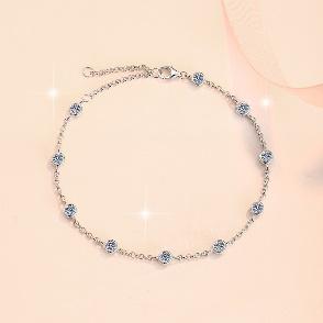 925 Sterling Silver Moissanite Round Stone Chain Bracelet