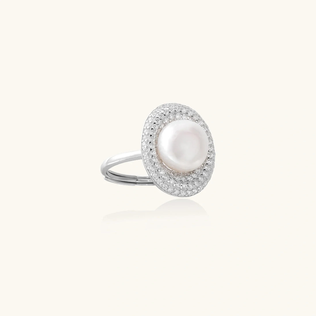 Pearl ring with crystal halo setting