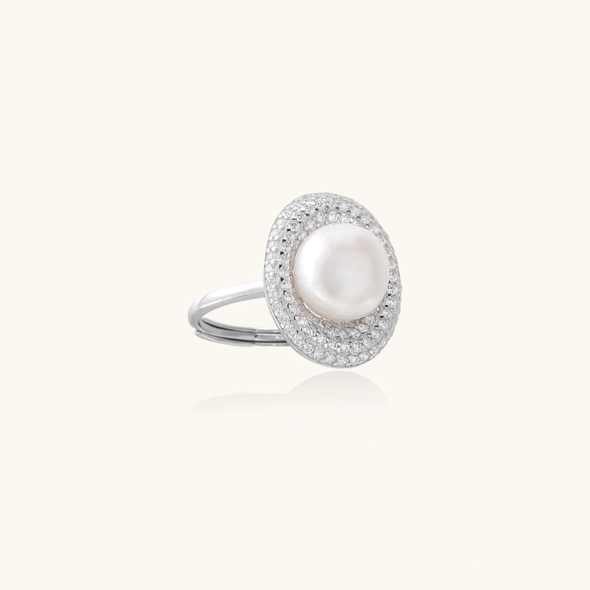 Freshwater pearl halo ring in solid sterling silver