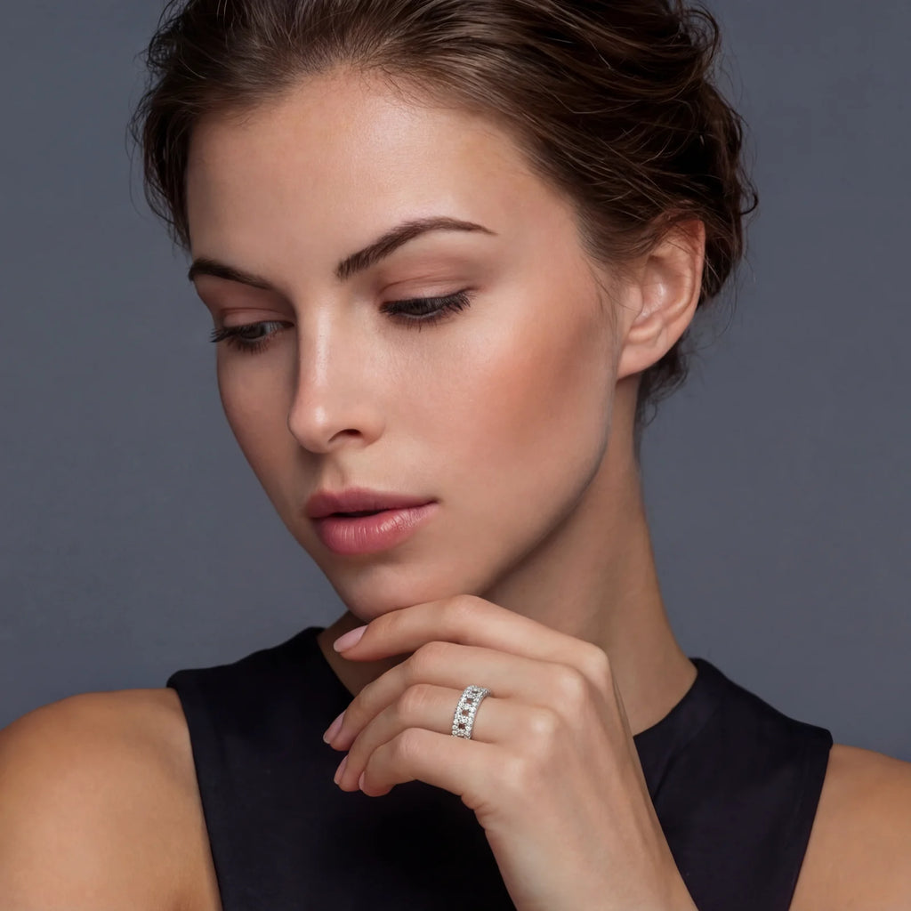 Sterling silver triple-row moissanite ring by Micoryan Jewellery.