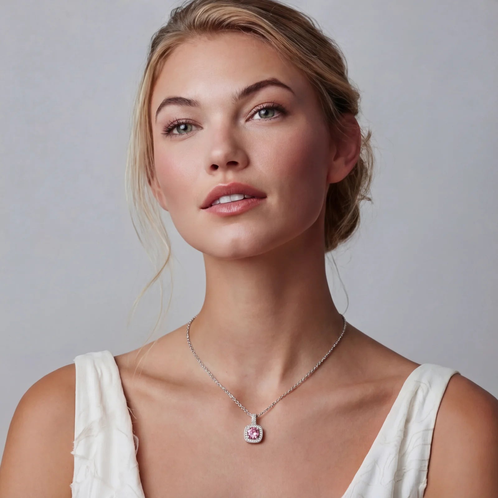 Pink moissanite pendant necklace in sterling silver by Micoryan Jewellery.