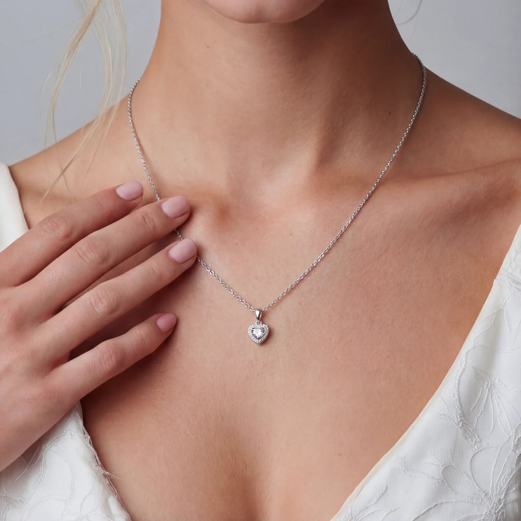 Heart moissanite pendant necklace in sterling silver by Micoryan Jewellery.