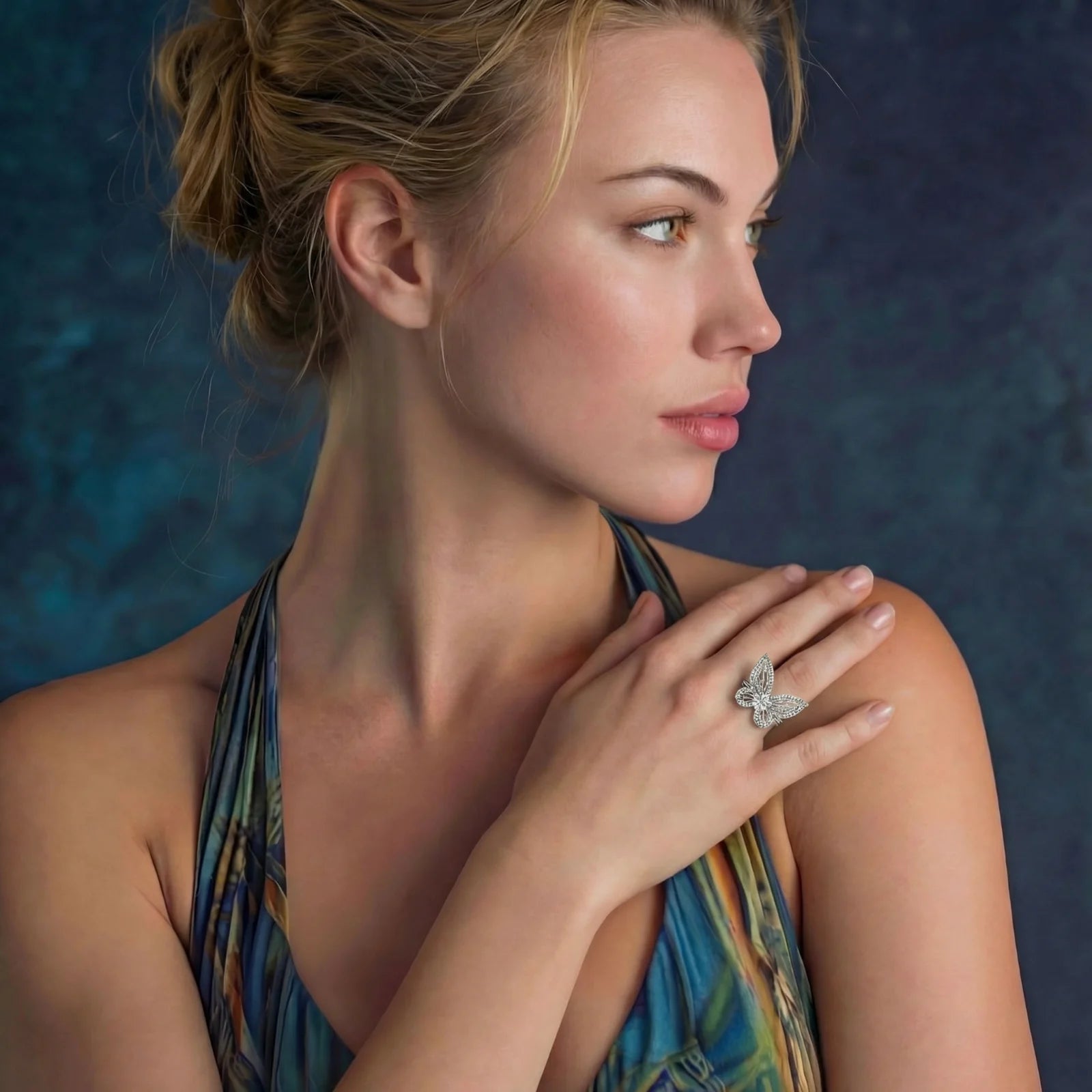 Sterling silver butterfly moissanite ring by Micoryan Jewellery.