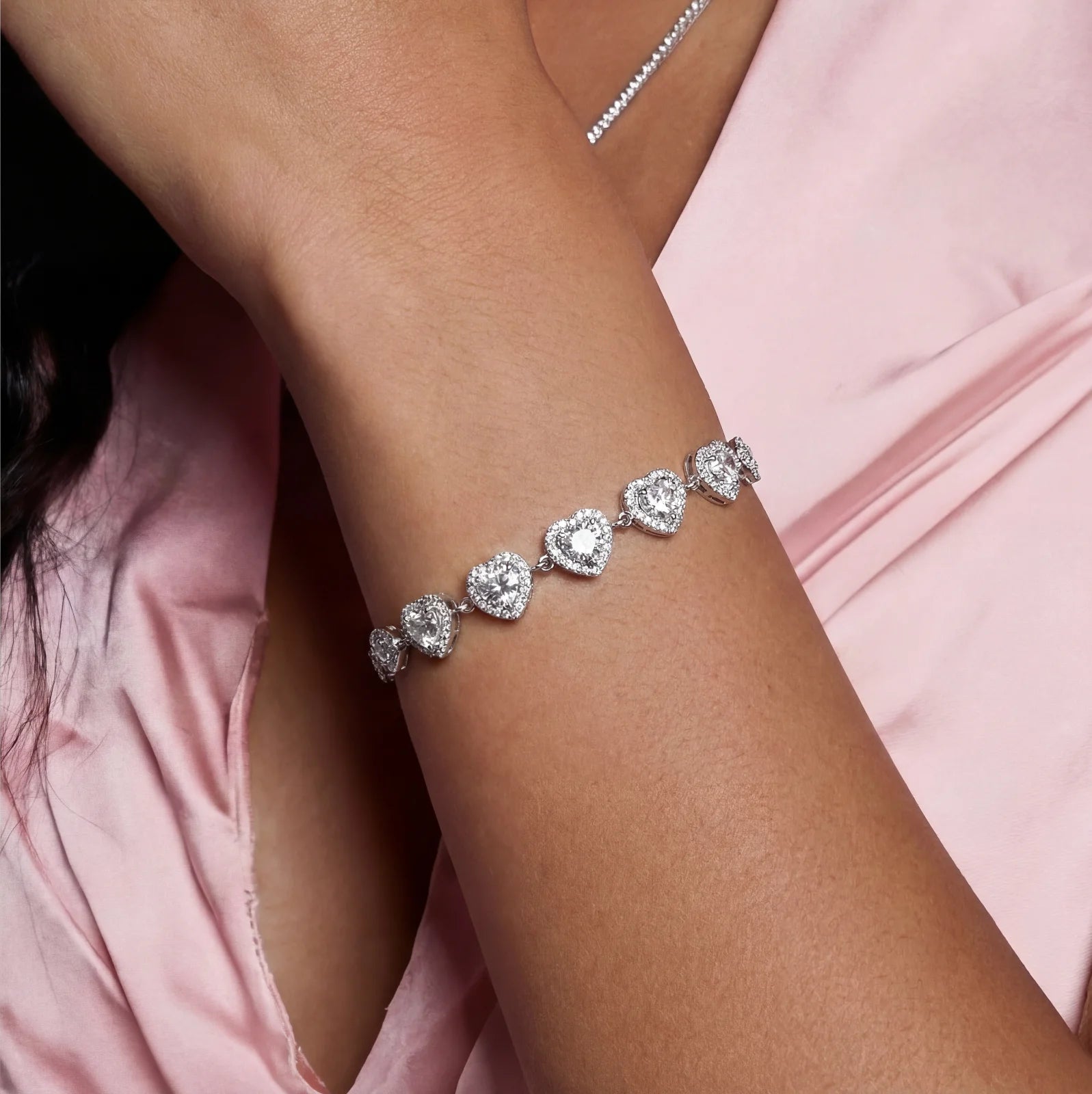 Sterling silver heart moissanite bracelet by Micoryan Jewellery.