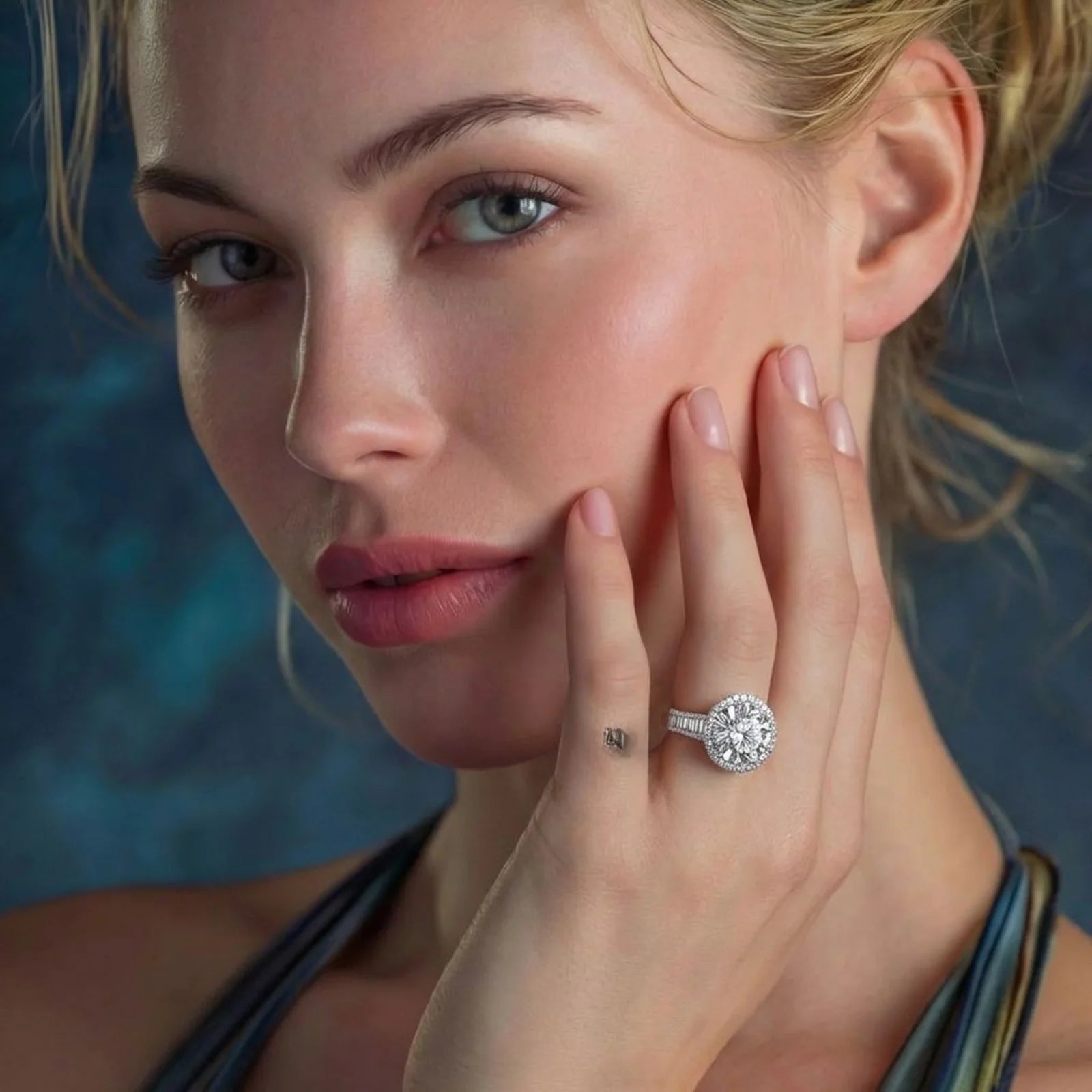 Celestial halo moissanite ring in sterling silver by Micoryan Jewellery.