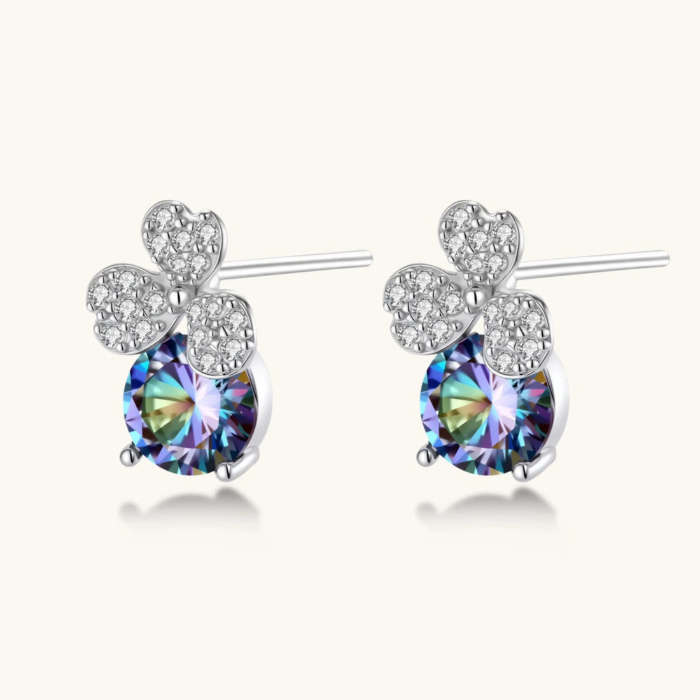 Four-Leaf Clover Moissanite Stud Earrings | 925 Sterling Silver | Lucky Gift