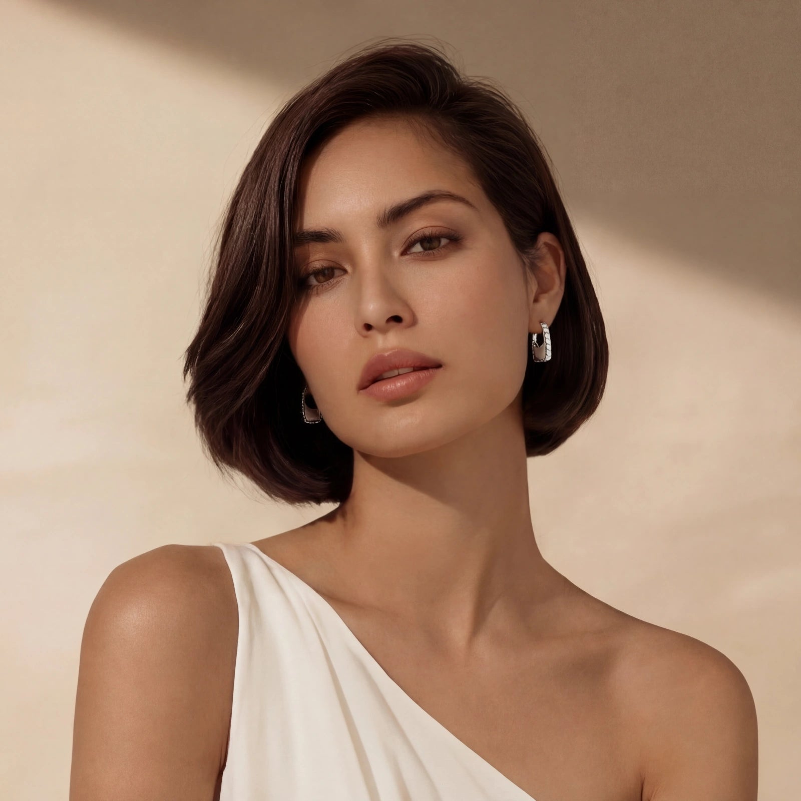 Textured Groove Hoop Earrings | Platinum-Plated Sterling Silver