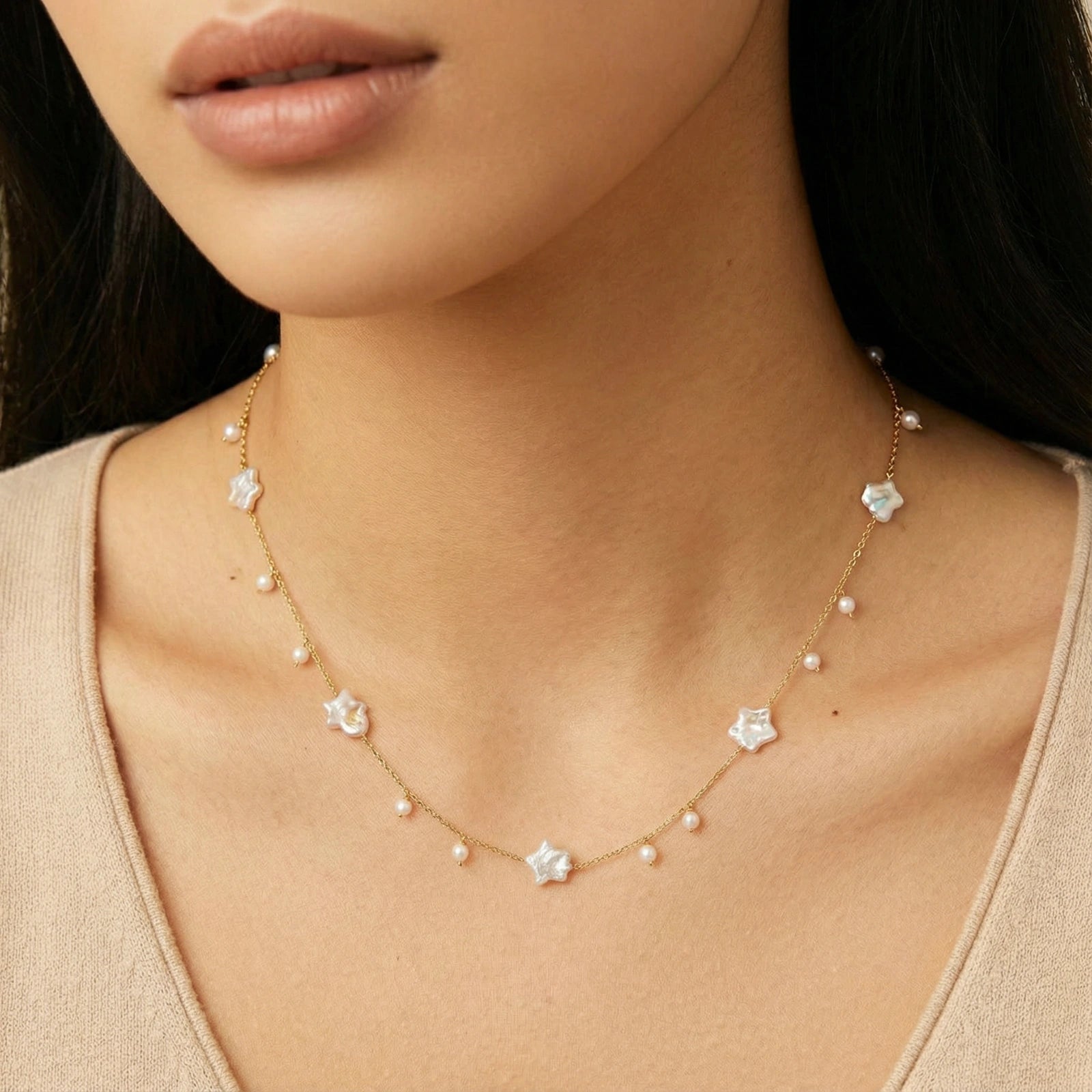 Celestial Pearl Stars Necklace | Baroque Pearls | 18K Gold Vermeil | Adjustable
