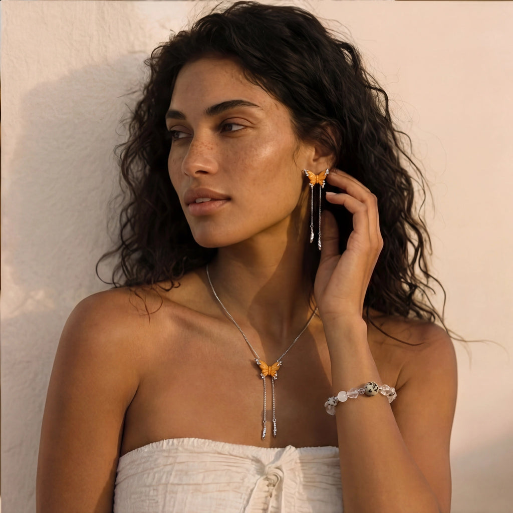 Butterfly Dreams Jewellery Set | Carved Wood & Zirconia