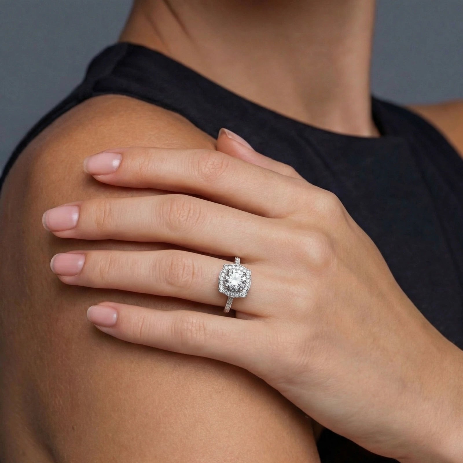 Vintage crown moissanite ring in sterling silver by Micoryan Jewellery.