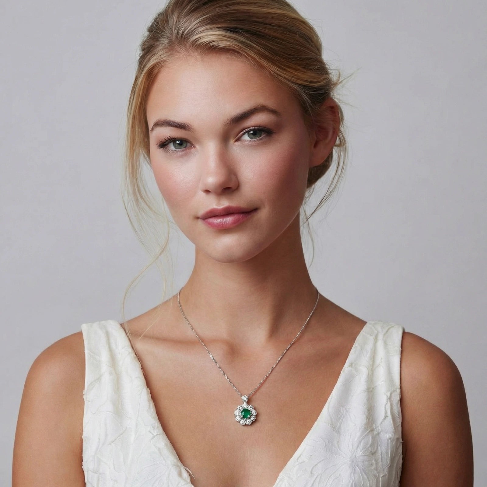 Green moissanite flower pendant necklace in sterling silver by Micoryan Jewellery.