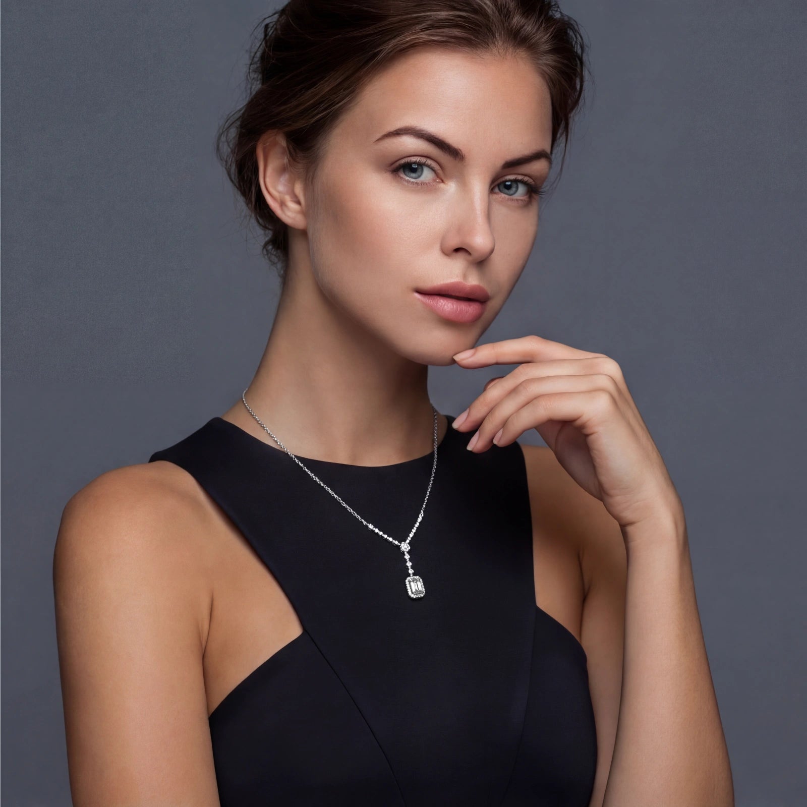 Moissanite drop pendant necklace in sterling silver by Micoryan Jewellery.