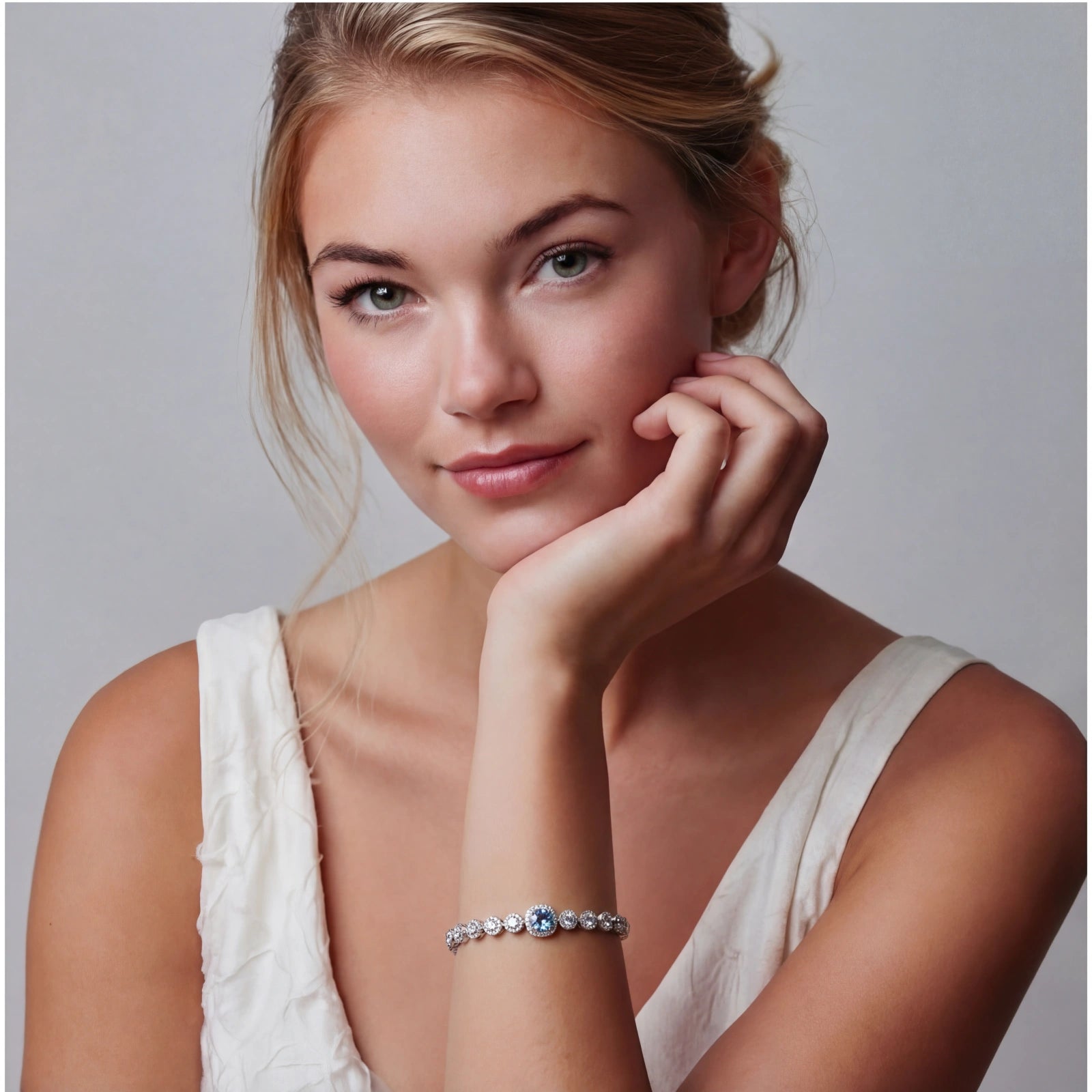 Blue moissanite tennis bracelet in sterling silver by Micoryan Jewellery.