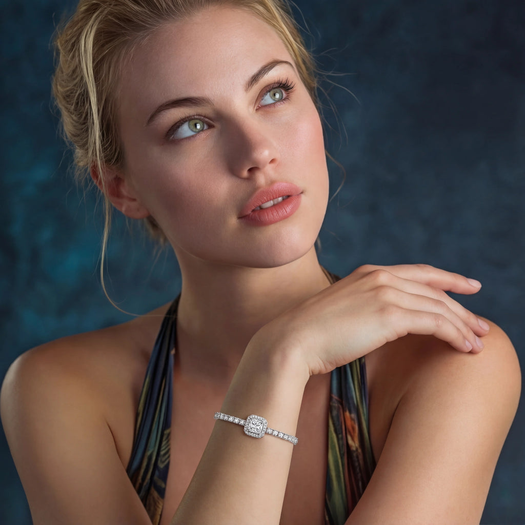 Moissanite tennis bracelet in sterling silver by Micoryan Jewellery.