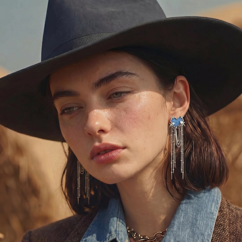Starfall Chain Drop Earrings | Denim & Zirconia | White Gold Plated