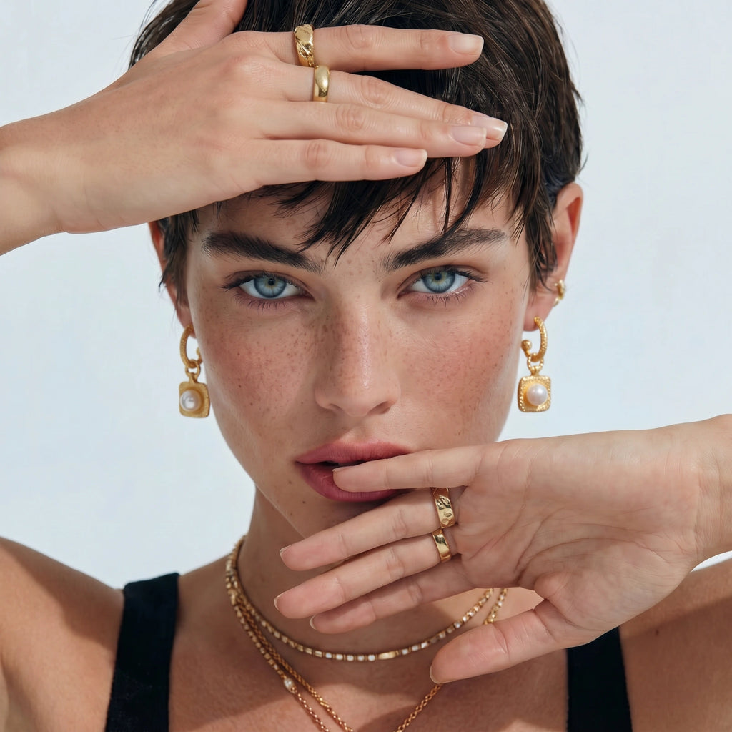 Golden Pearl Drop Hoop Earrings | 24K Gold Vermeil | Freshwater Pearl