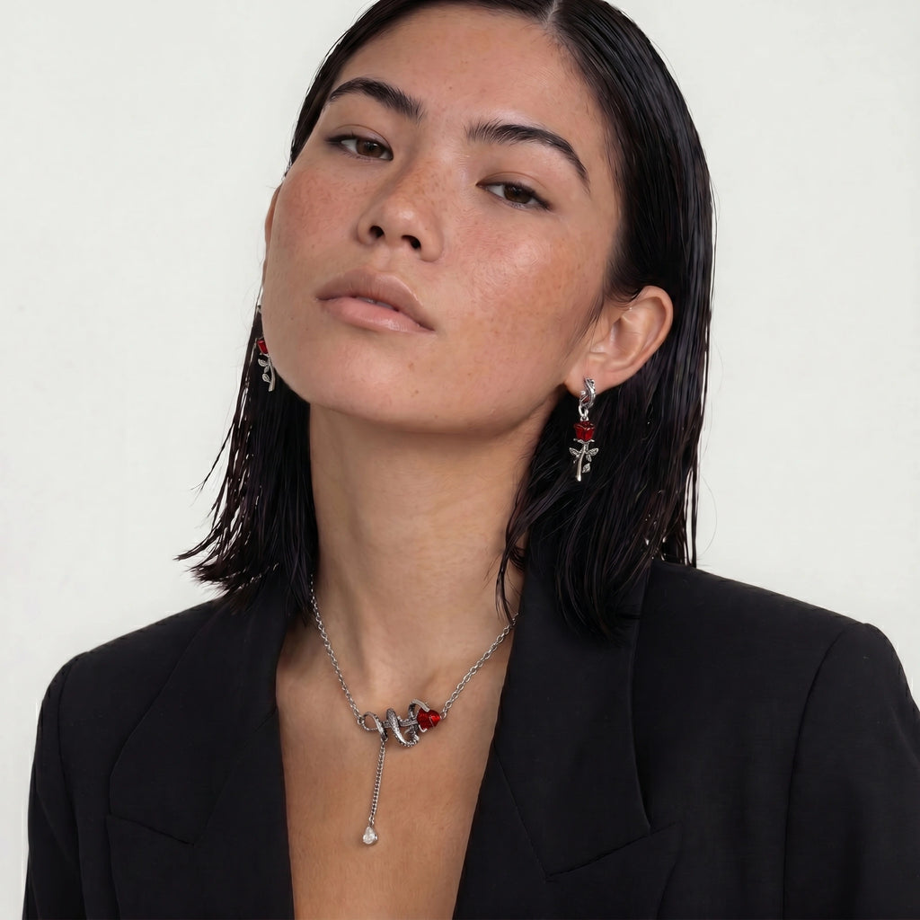 Serpent Rose Jewellery Set | Snake & Rose Necklace and Earrings