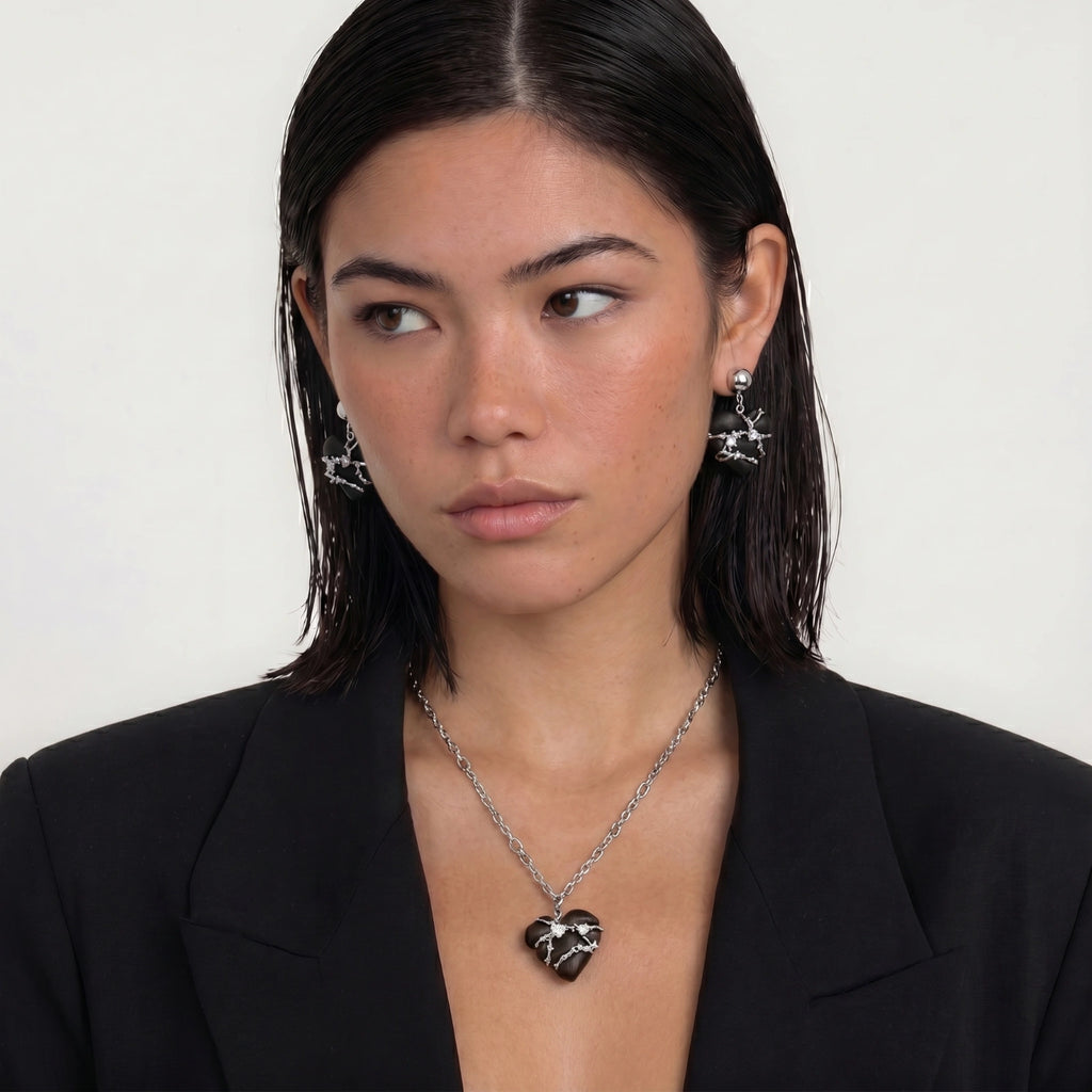 Bound Hearts Jewellery Set | Wood & Zirconia Necklace and Earrings