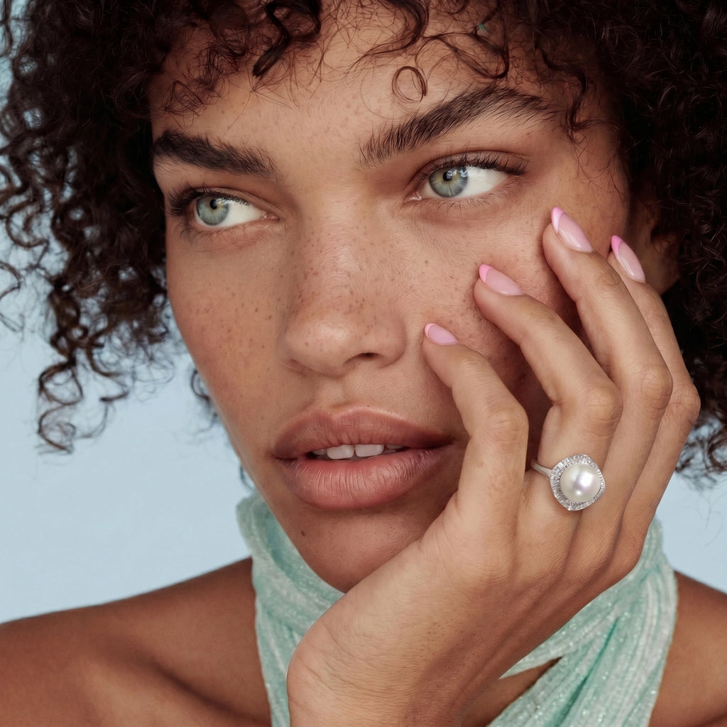 Pearl Halo Dreams Ring | 11mm Freshwater Pearl | Sterling Silver | Adjustable