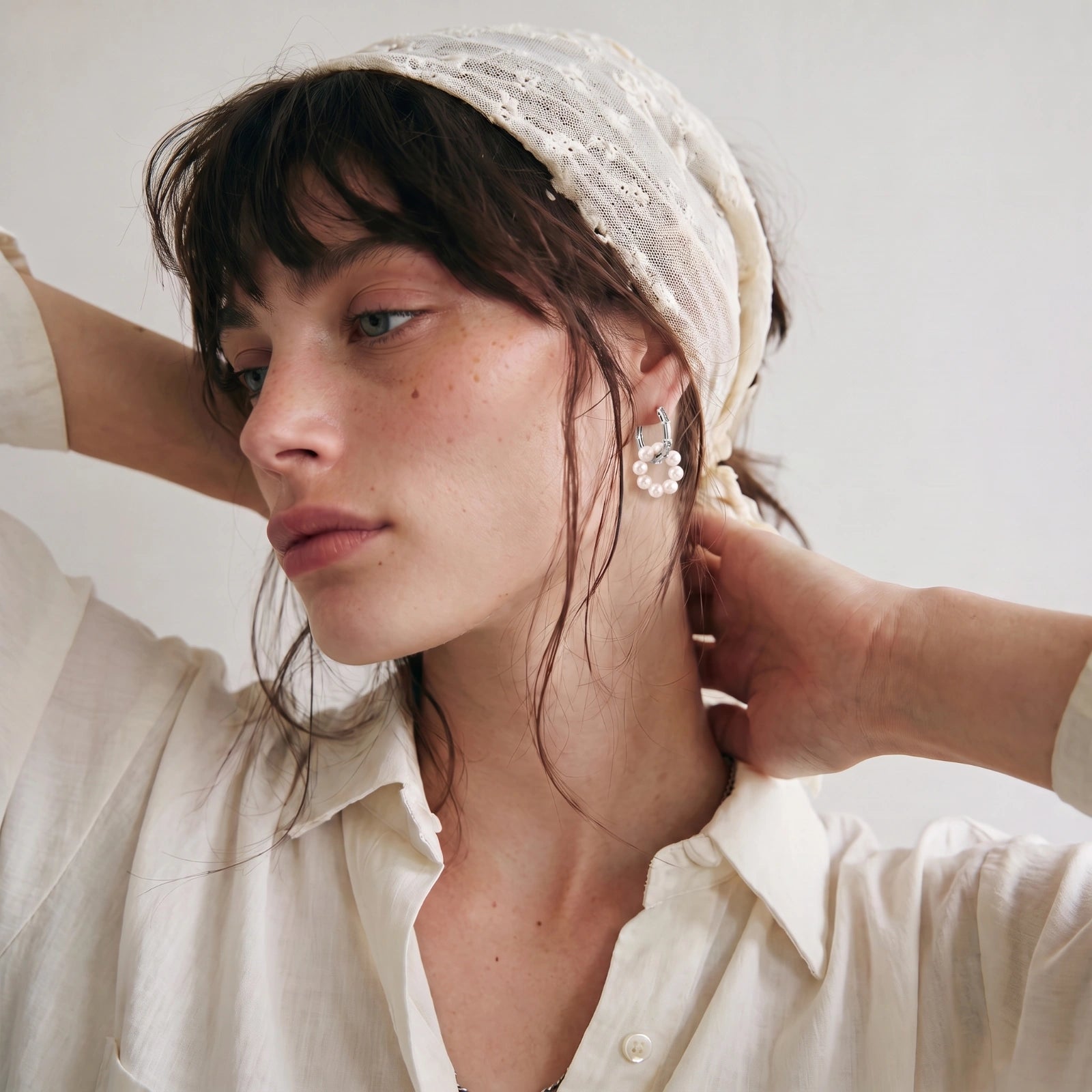 Pearl Cluster Huggie Hoop Earrings | Freshwater Pearls | Sterling Silver
