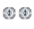 Emerald Cut Floral Halo Stud Moissanite Earrings in 925 Silver