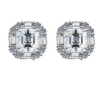 Emerald Cut Floral Halo Stud Moissanite Earrings in 925 Silver