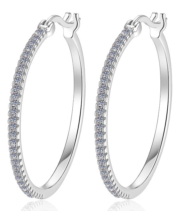 Classic Pavé Large Hoop Moissanite Earrings in 925 Sterling Silver