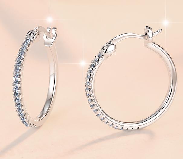 Classic Pavé Large Hoop Moissanite Earrings in 925 Sterling Silver