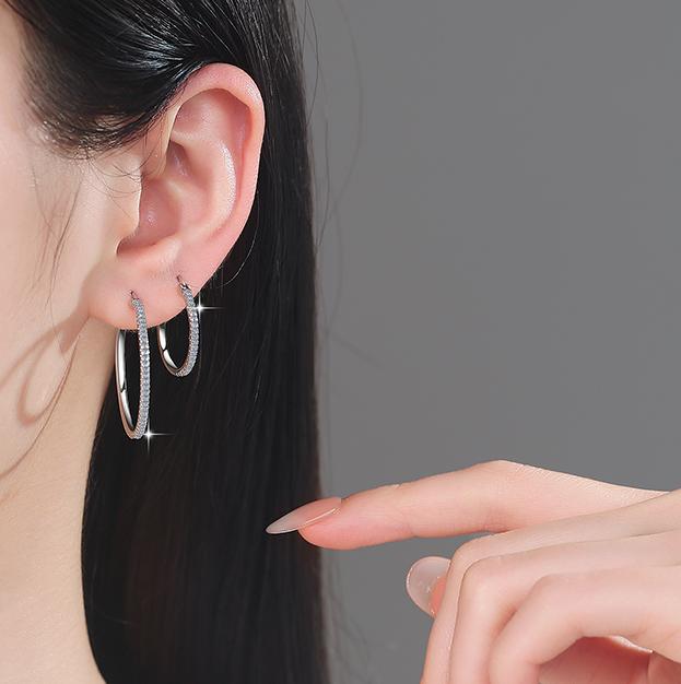 Classic Pavé Large Hoop Moissanite Earrings in 925 Sterling Silver