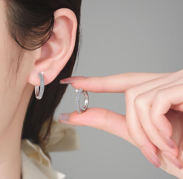 Large Pavé Hoop Moissanite Earrings in 925 Sterling Silver