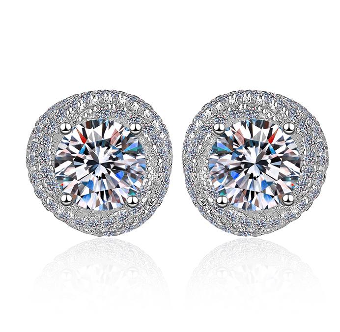 Round Solitaire Micro Pavé Stud Moissanite Earrings in 925 Silver