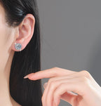 Round Solitaire Micro Pavé Stud Moissanite Earrings in 925 Silver