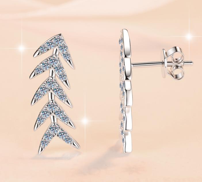 Graduated Marquise Leaf Drop Moissanite Earrings in 925 Silver