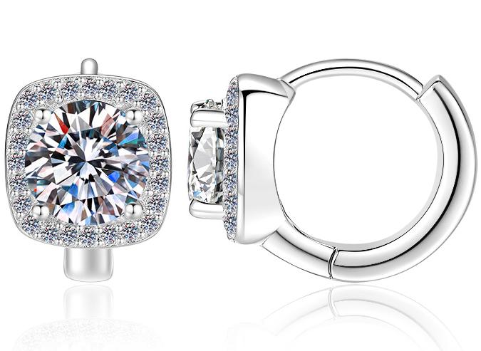 Round Solitaire Pavé Huggie Hoop Moissanite Earrings in 925 Silver