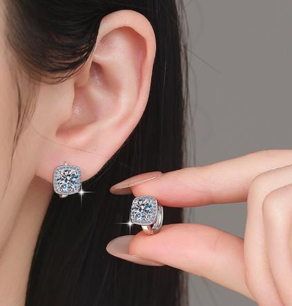 Round Solitaire Pavé Huggie Hoop Moissanite Earrings in 925 Silver