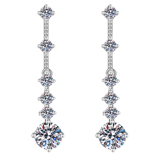 Graduated Round Stone Linear Drop Moissanite Earrings in 925 Silver