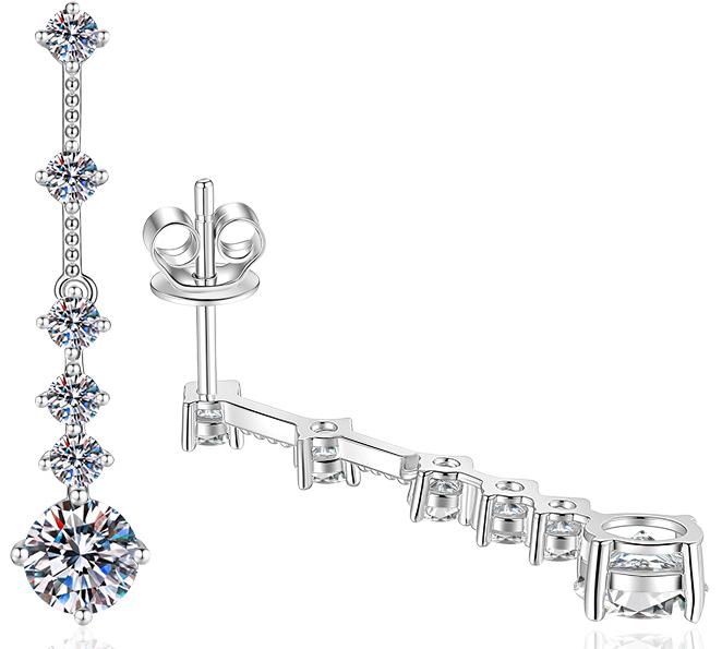Graduated Round Stone Linear Drop Moissanite Earrings in 925 Silver