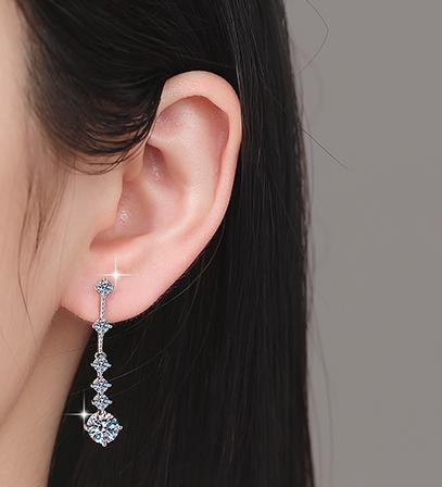 Graduated Round Stone Linear Drop Moissanite Earrings in 925 Silver
