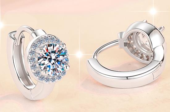 Round Halo Small Hoop Moissanite Earrings in 925 Sterling Silver